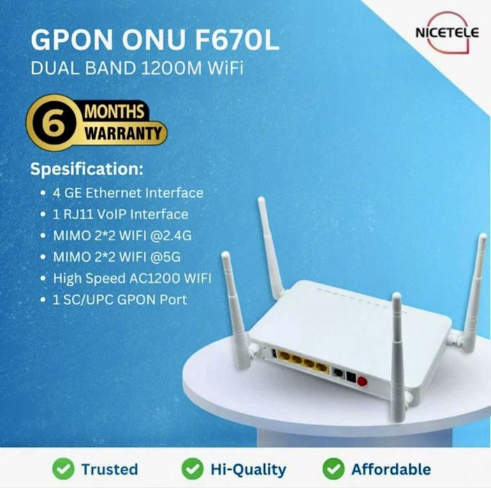 Модем Wi-Fi 5G поддержка OMCI ZTE F670L GPON ONT, как и PLDT