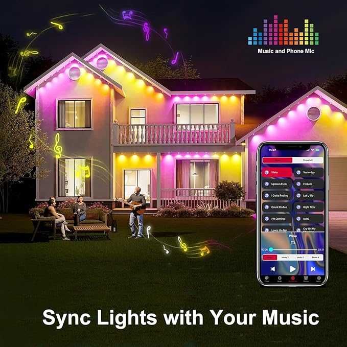 Iluminat exterior permanent de 60 m LED RGB IP67 cu aplicatie