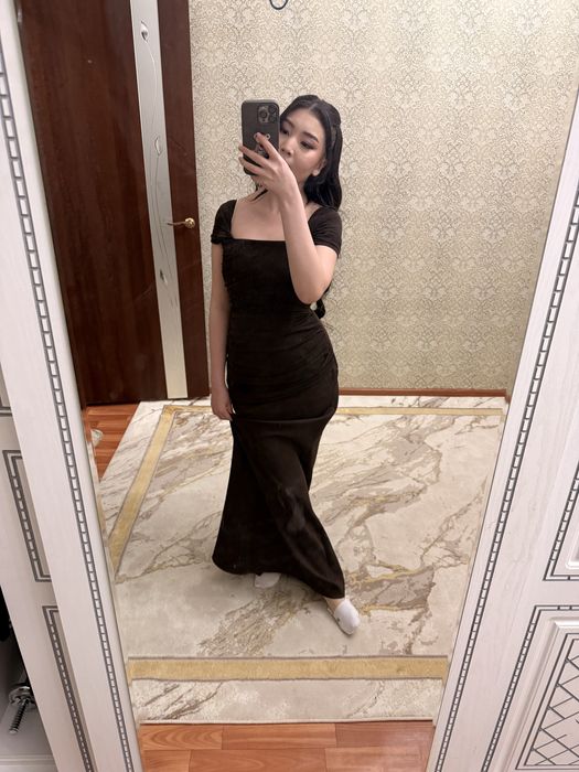 Платье макси коричневое