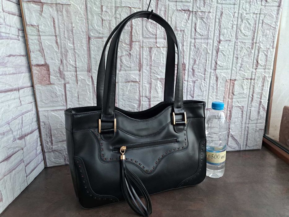 дамска чанта,черна кожена чанта-естествена кожа