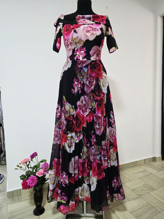 Rochie imprimeu floral, plisata, model superb