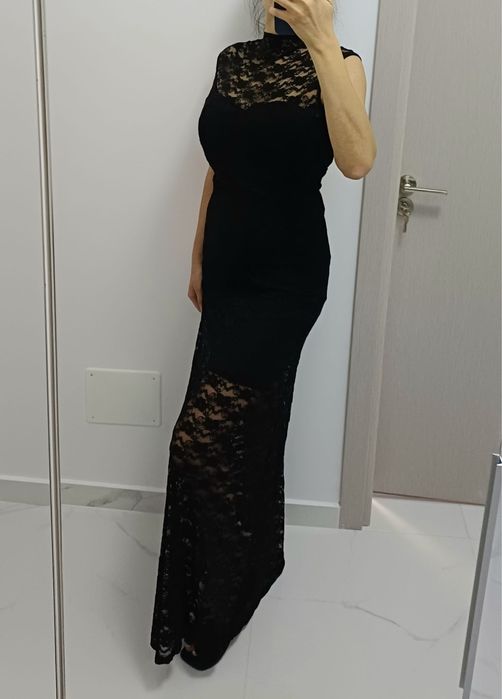 Rochie ocazie lunga neagra din dantela marimea S