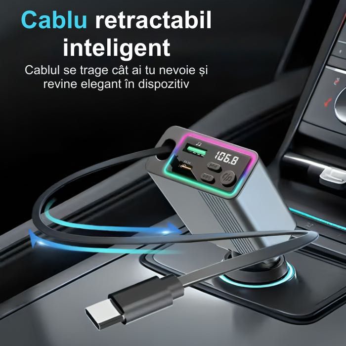 Modulator FM NETSTAT® Bricheta BT 5.3 QC3.0+PD30W Cablu Retractabil