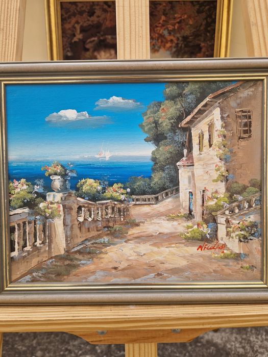 Страхотна майсторска антикварна картина масло на фазер