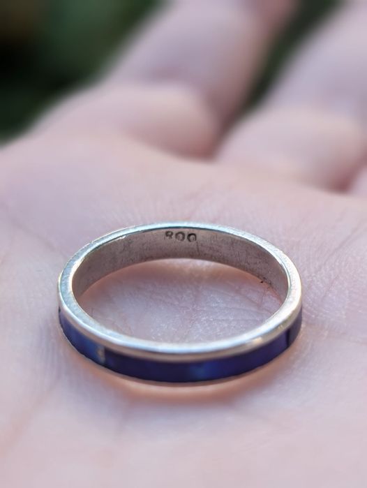 Inel vechi din argint 800, albastru, lapis lazuli