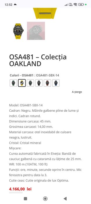 Ceas automatic Optima Oakland nou cutie + garantie