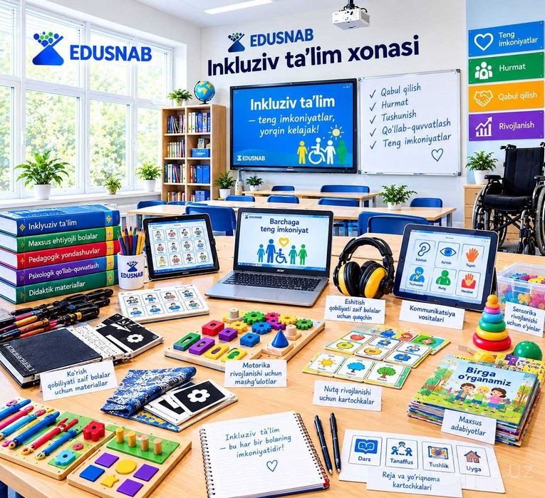 Inklyuziv sinf xonasi uskunalari — moslashtirilgan stol, sensor xona
