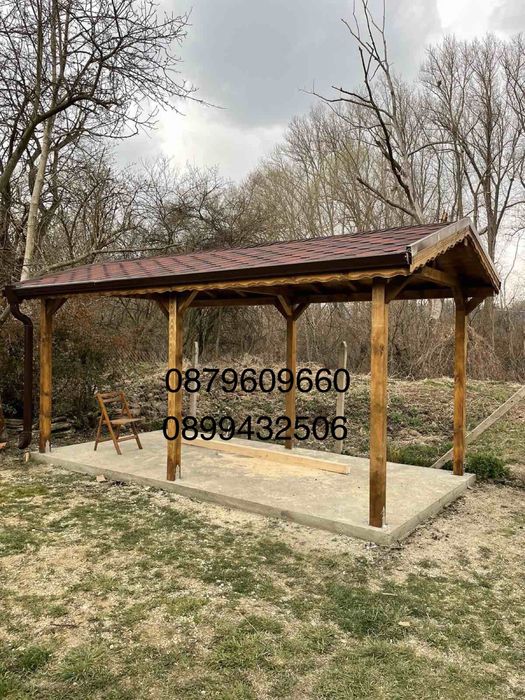 Изграждане на всякакъв вид навеси козирки дървени тераси. Огради.