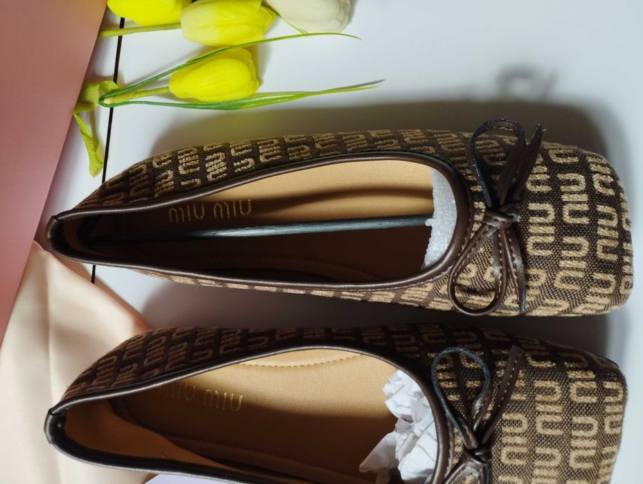 Балетки макасины туфли лоферы женские коричневые Miu Miu