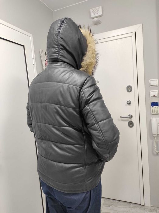 ЧЕРЕН ПЕТЪК -50% !!! Кожено есенно-зимно яке с качулка, размер XXL