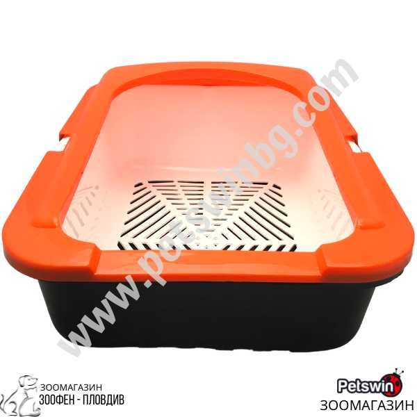Котешка Тоалетна- с Борд- 50/38/19см-Оранжев/Черен-Ръчно Самопочистващ