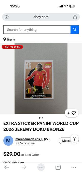 Jeremy Doku World Cup 2026 Panini Extra Bronze Sticker