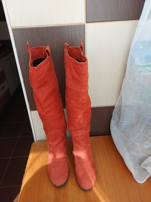 Vand cizme dama piele naturala intoarsa culoare somon