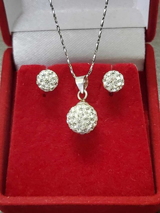 AG97,set argint 925,nou/marcat, zirconii albe, 3 piese superbe