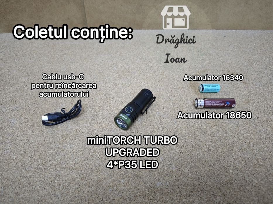 miniTORCH TURBO UPGRADED 4*P35 - Lanterna mica F.PUTERNICA cu 4 leduri