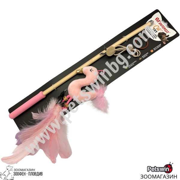 Играчка за Коте - Бамбукова Пръчка с Играчка и Пера - Pet Interest