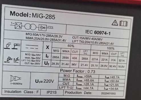 4 в 1, Телоподаващо, електрожен,аргон LIFT TIG 285A, плазма рязане 40А