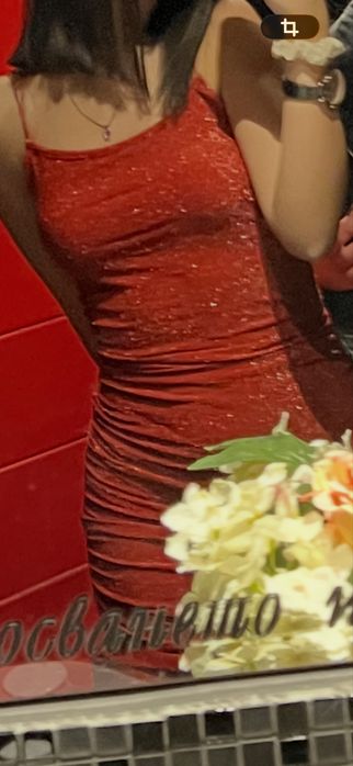 Блестящи бяла и червена рокля Shein