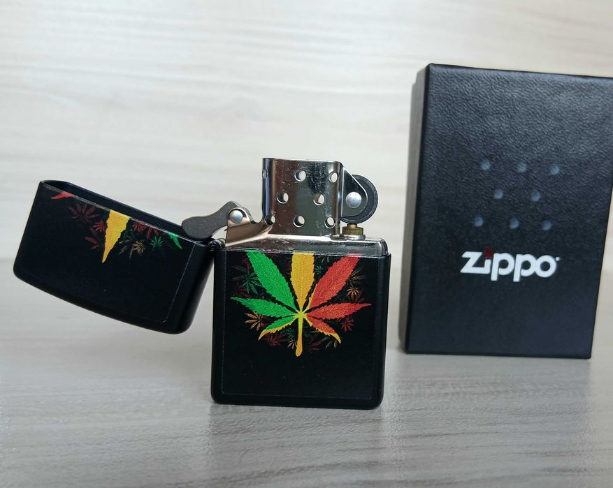 Нова запалка Zippo Rasta Cannabis + подарък гориво