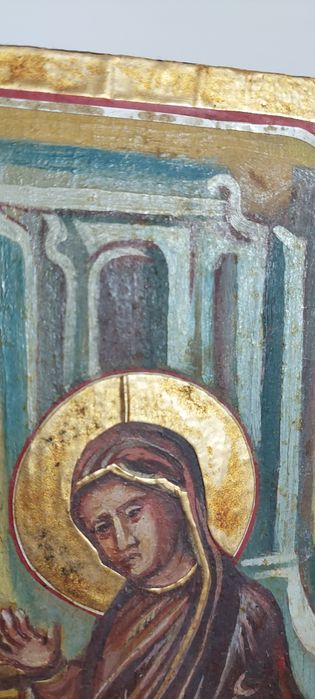 Icoana veche pictata manual pe lemn.