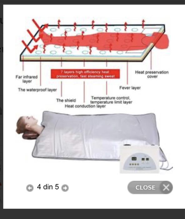 Patura termala Infrarosu 650W , Detoxifiere, Pierdere in Greutate