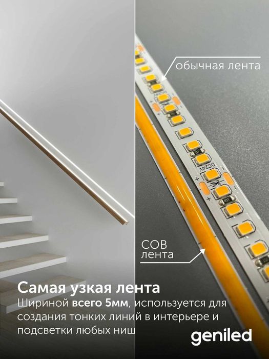 Премиум светодиодная лента COB 24V. Сплошной свет без точек.