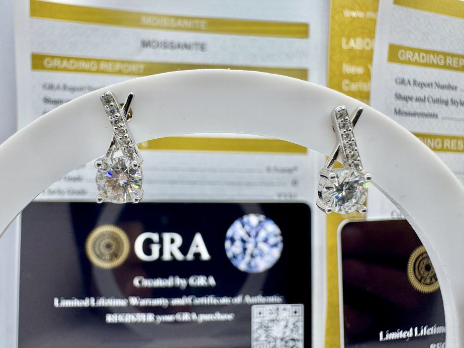 Сребърни обеци с мойсанит (Диамант) 0.5 карата