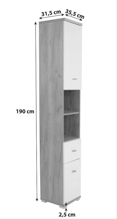 Dulap baie modern stejar/alb – spațios, stare foarte bună