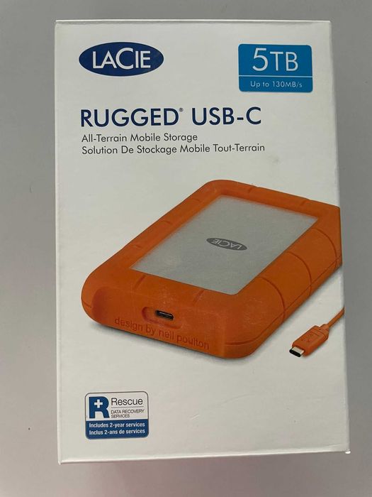 Hard disk utilizat extern Lacie Rugged 5TB, cabluri USB C-USB, USB-USB