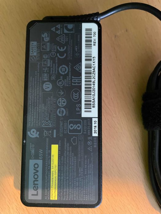 Lenovo 65W AC Adapter, Жълта букса, Оригинално зарядно за лаптоп