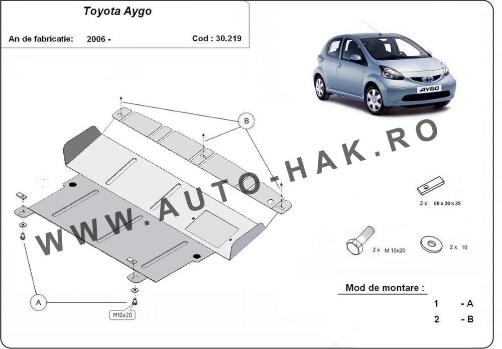 Scut motor metalic Toyota Aygo 2005-2014, otel 2mm
