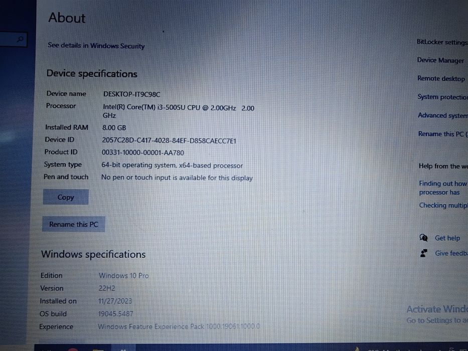 Laptop Lenovo Intel core  i3 gen 5, 8GB RAM