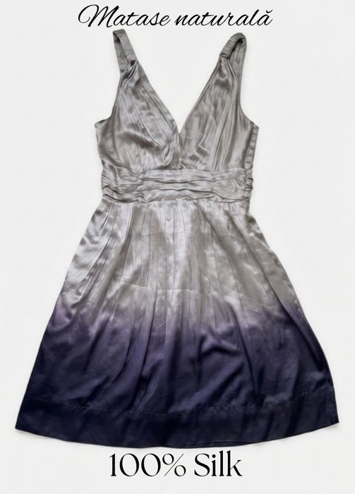 Rochie din 100% Mătase Naturală, cu buzunare – Model Ombre elegant