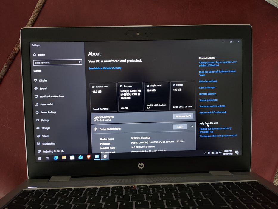 Laptop hp 650 G5.16 gb ram