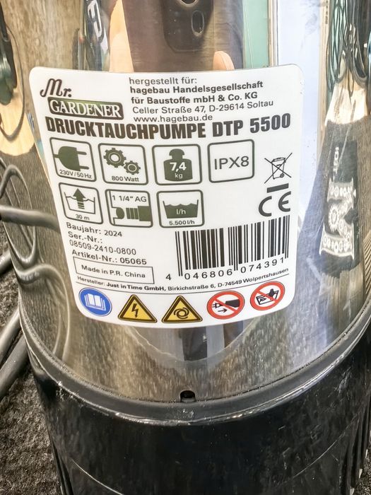 Потопяема помпа, 800 W, дебит: 5500 л/ч Mr. Gardner