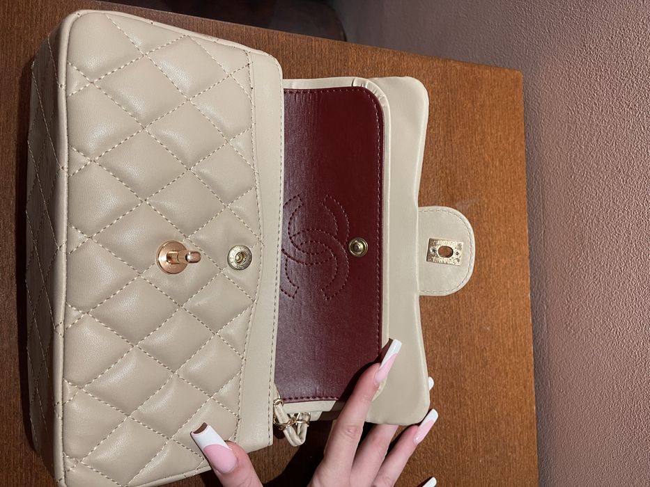 Geanta Chanel crem double flap 25x15x5 cm