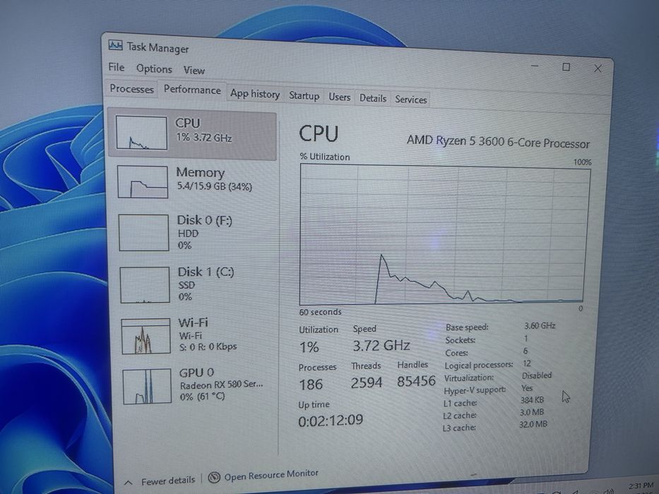 Vand pc gaming r5 3600 16 gb ram corser rx580 8gb gddr6