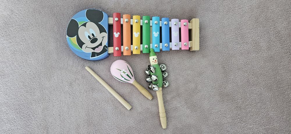 Дървени музикални инструменти играчки (ксилофон, Мадагаскар и дрънкалка)