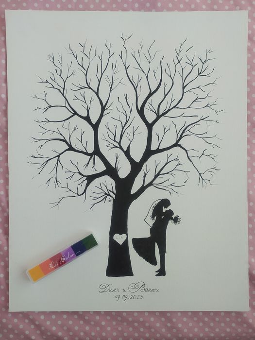 Рисуване на Сватбено дърво за отпечатъци по поръчка Сватба Кръщене Рож