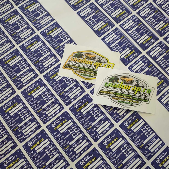 100 Buc. Etichete adezive service auto - schimb ulei, distributie - etichete utilaje