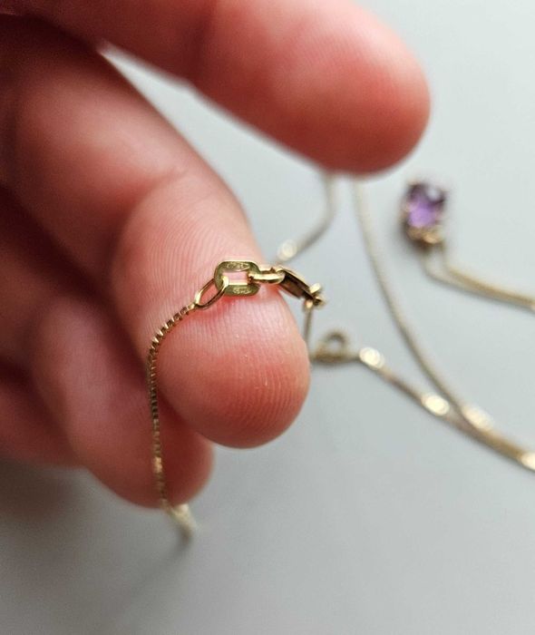 Lant din aur cu pandantiv si cercei 3,82 gr- set din aur si ametist