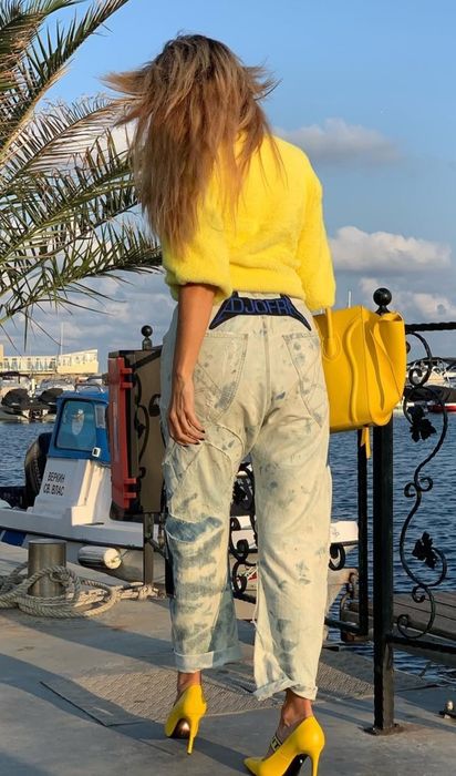 Djofra нови дамски дънки бойфренд ръчно рисувани 30 номер /Л раз