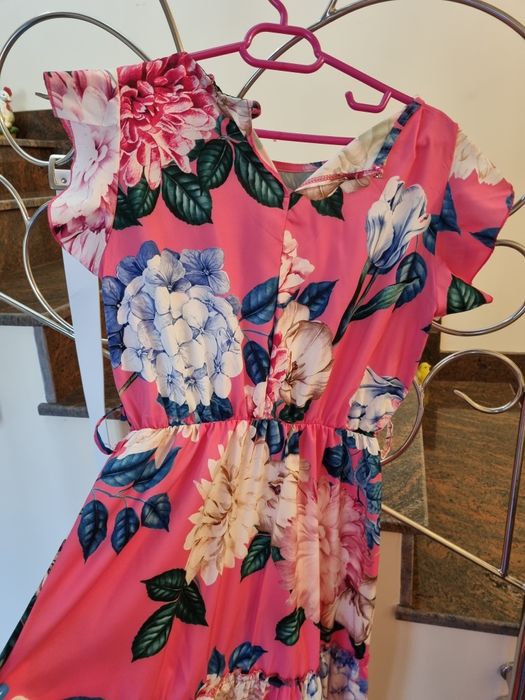 Rochie Starshiners lunga roz fucsia cu imprimeu floral, de vară M-L