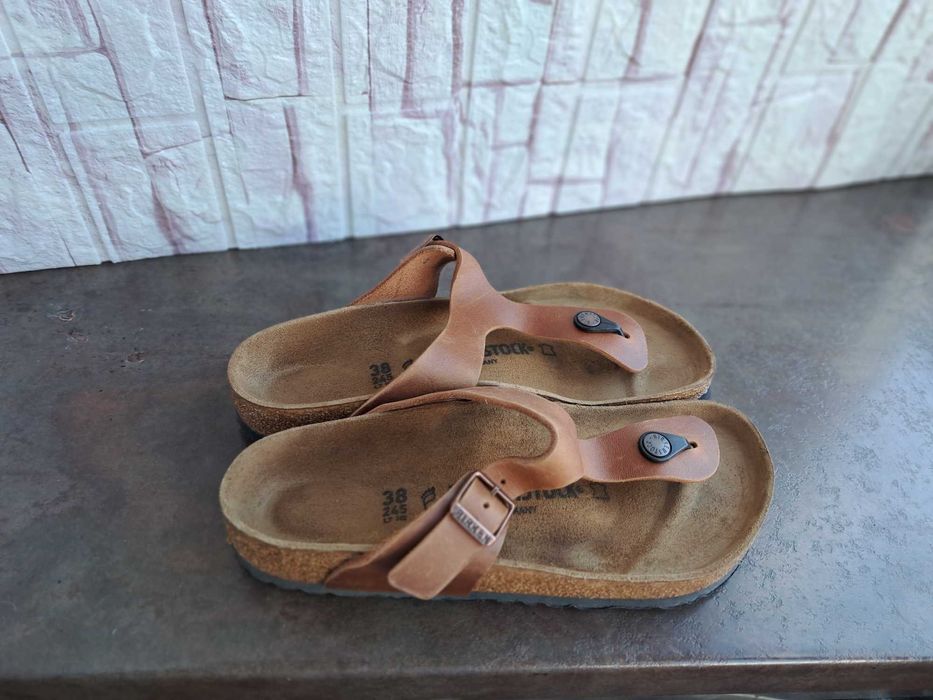 дамски чехли,Birkenstock,летни отворени обувки,кафяви кожени чехли,Нови!