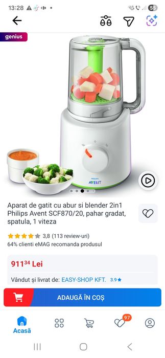 Aparat de gatit cu abur si blender 2in1 Philips Avent