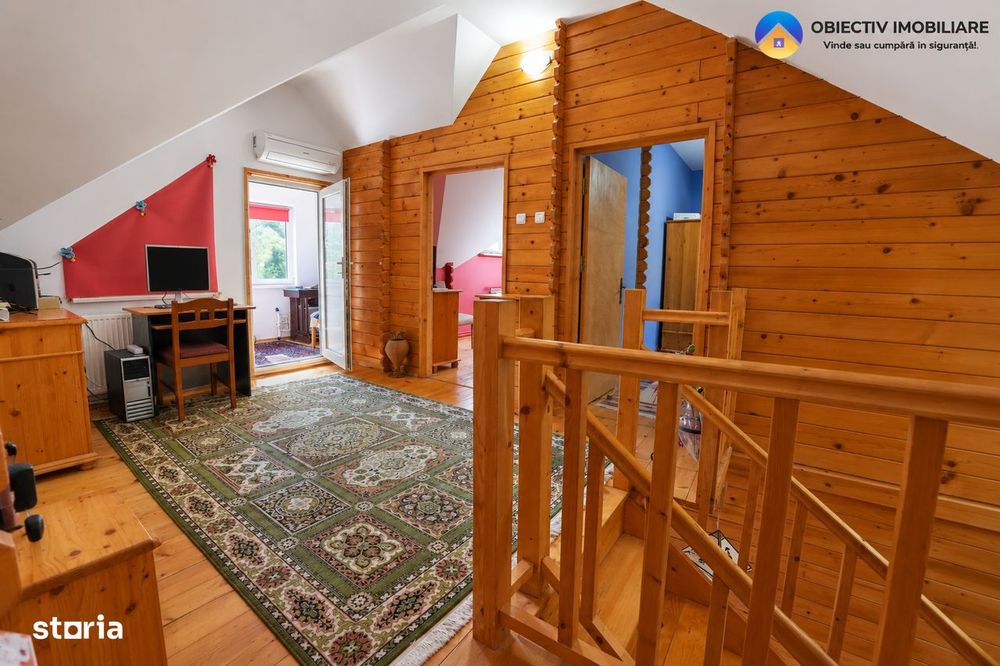 Casa din lemn P+M 191 mp, teren 2.199 mp, Almas - Garcina, zona retras