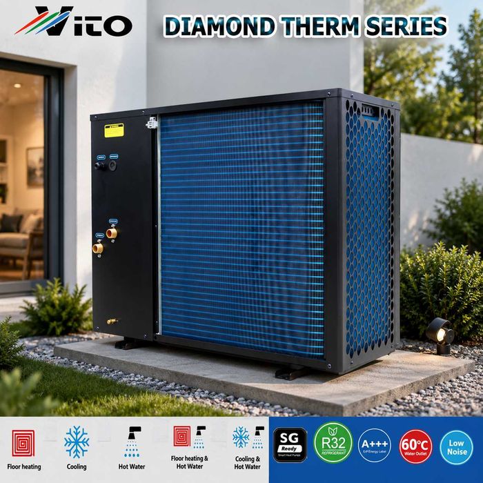 12.2KW Инверторна  МОНОФАЗНА ТЕРМОПОМПА R32 класА+++ -  Kомпресор Panasonic - циркулационна помпа  GRUNDFOS, WI-FI свързаност, до -30°С, Моноблок.