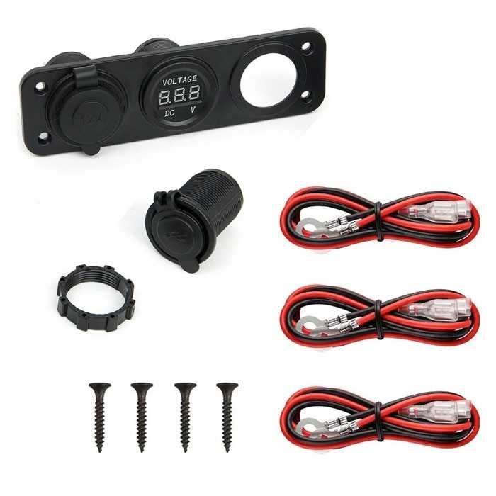 Монтажен панел 3 в 1 Automat, С волтметър, 2 USB, Гнездо за запалка