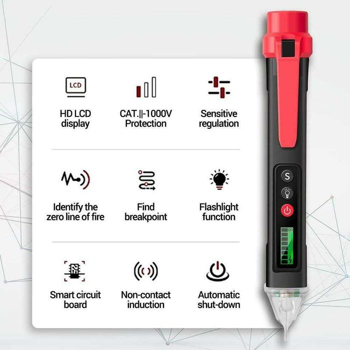 Creion detector tensiune fara contact, cu lumina LED, afisaj Nou!