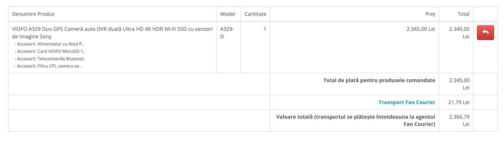 Cameră auto de bord Viofo A329 Duo, Garanție + Factură